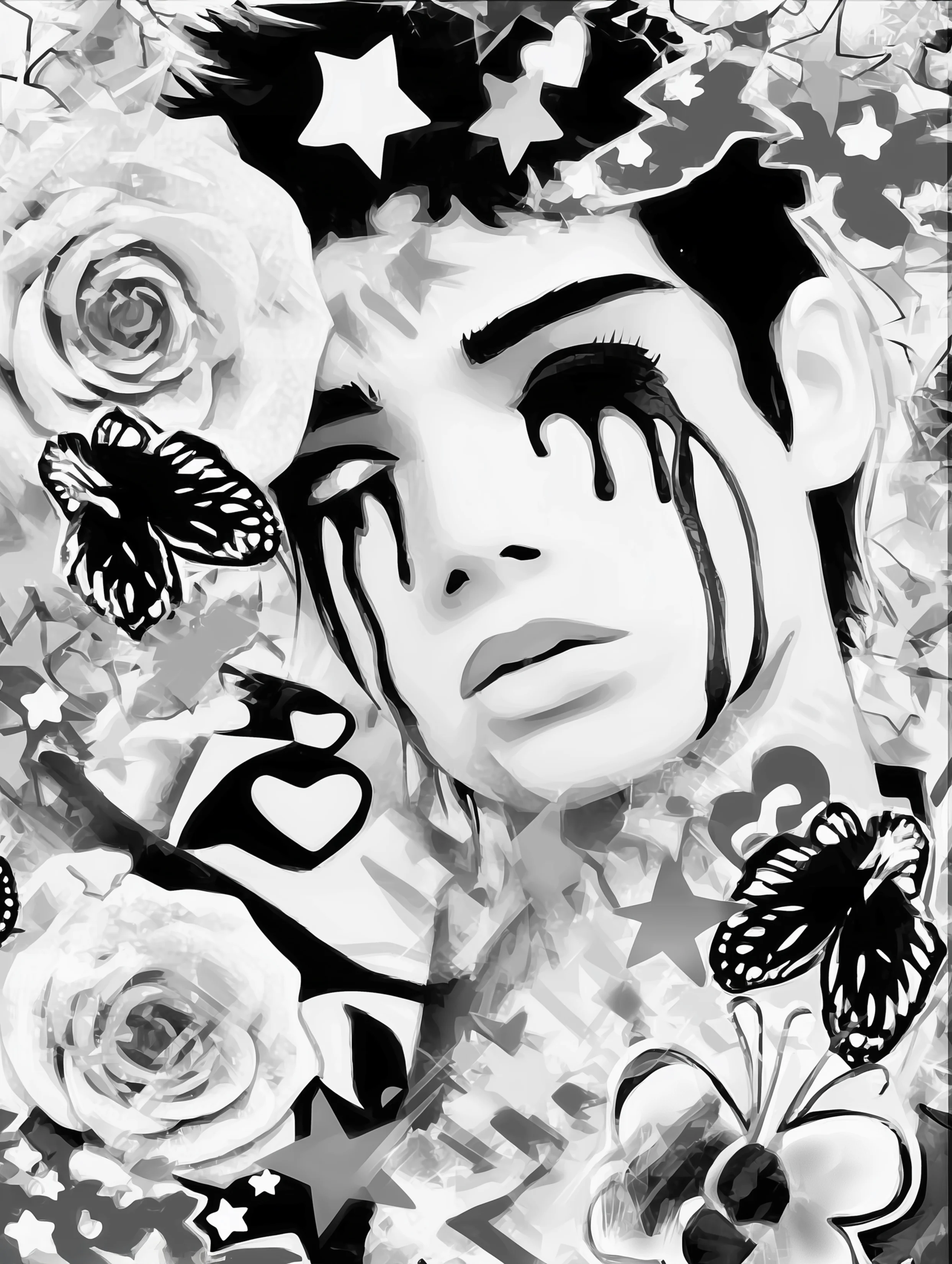 Free printable crying coloring page for adults featuring dark tears man crying